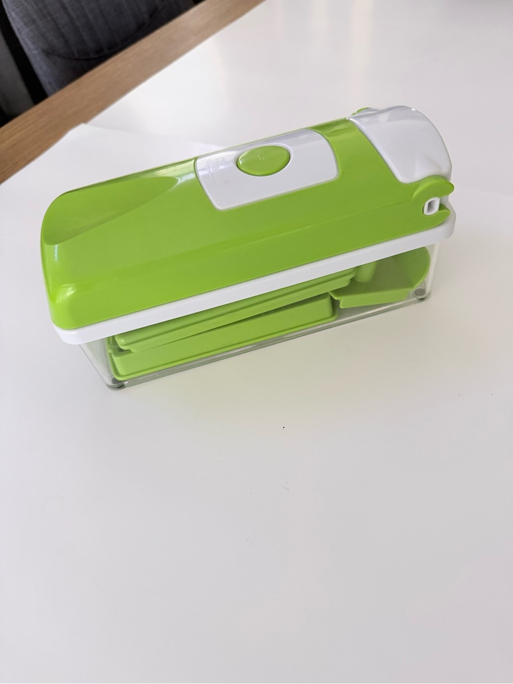 Green Multi-Use mandoline food slicer with attachments